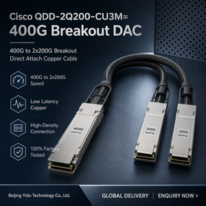 สายแพทช์ไฟเบอร์ออปติกแบบพาสซีฟทองแดง Ciscos QDD 2Q200 CU3M 400G QSFP DD 2x200G QSFP56 Breakout 3 เมตร รับประกัน 1 ปี สำหรับ AI Cluster - Product Image 1