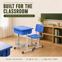 Ensemble bureau et chaise pour étudiants, réglable en hauteur, en métal et plastique, directement de l'usine, pour l'étude des adultes