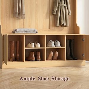 SENYU Modern Solid Wood Entryway Bench <b>with</b> <b>Coat</b> Rack 4 <b>Hooks</b> 5 <b>Shelves</b> Multipurpose Storage Furniture Scandinavian Style - Product Image 6