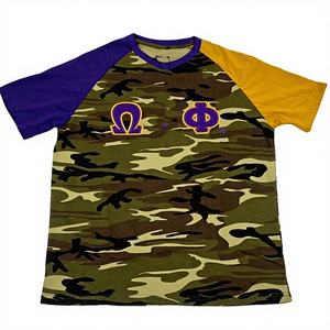 T-shirt décontracté à col rond Omega Psi Phi Fraternity, coupe régulière, 100 % coton respirant, avec logo tricoté personnalisé et motif uni brodé - Product Image 1