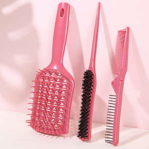 Hair Styling Comb Set Plastic Pink Massage Folding Brush Three Piece Hair <b>Smoothing</b> <b>Tools</b> - Product Image 2