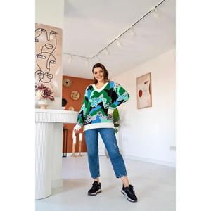 Suéter Casual Verde para Mujer, Cuello en V, Manga Larga, Tejido Antipilling - Product Image 3