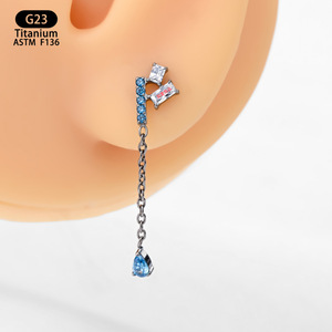 G23 Titanium Drop <b>Earrings</b> 25mm <b>Tassel</b> Teardrop Shape Zircon Set Chain Everyday Wear - Product Image 3