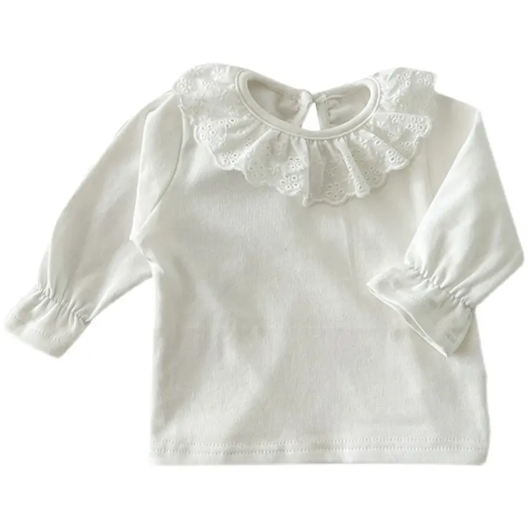 T-Shirt à manches longues en coton pour fille, vêtement chaud à col montant pour enfant, haut blanc, automne
