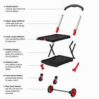Carrito Plegable Multifuncional de Cuatro Ruedas, Carro de Compras Móvil de 2 Niveles con Caja de Aluminio y Plástico OEM