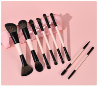 Outil de beauté professionnel personnalisé, poils synthétiques noirs et blancs, manche en bois, kits de mélange de fond de teint, sac, pinceaux à raser