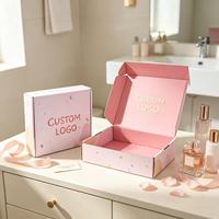 Boîtes en carton ondulé pliables personnalisées avec logo imprimé, boîtes d'emballage en carton rose, boîtes d'expédition avec bandes de déchirement
