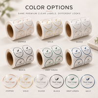 Étiquettes adhésives en PET pour produits de première nécessité en marque blanche, estampage or rose, découpe, étiquettes rondes brillantes transparentes en rouleau