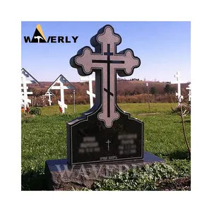 Wholesale Custom Design Black Marble Tombstone Granite Cemetery Cross Orthodox Cross Headstone For Sale