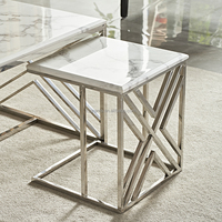 Table basse en acier inoxydable, ensemble de 4 pièces, style européen, meubles d'intérieur, dessus en marbre
