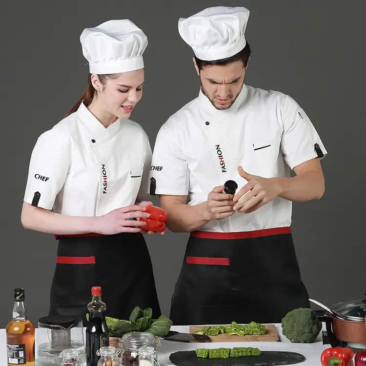 Individuelle Hotel Küchenchefuniform mit Sticklogo doppelreihig Restaurant Küche Mantel Arbeitskleidung