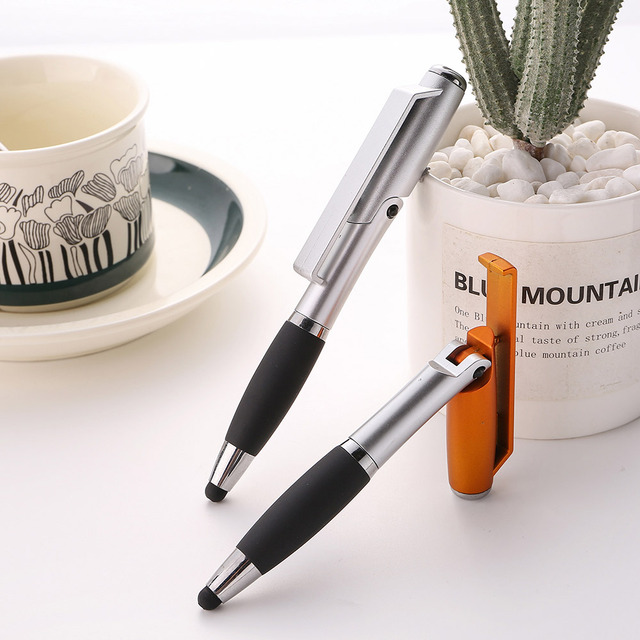 4-in-1 Creative Led Ballpoint Pen with Plastic Body 1.0mm Tip Multifunction for Phone Holder & Light Vintage Design