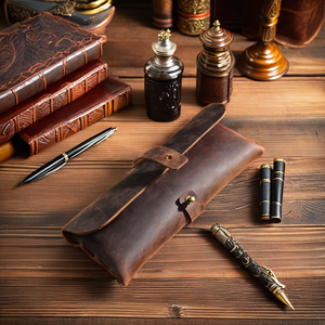 Vintage da bò da bút chì trường hợp đơn giản học sinh trường hợp văn phòng phẩm công suất lớn người đàn ông của món quà bút túi tuyệt vời như một món quà - Product Image 2