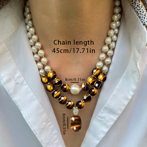 ชุดสร้อยคอจี้หินตาเสือธรรมชาติสุดหรูและทันสมัย 2 ชิ้น พร้อมไข่มุกน้ำจืด |   ของขวัญที่ดีที่สุดสำหรับวั<span class=keywords><strong>น</strong></span>วาเล<span class=keywords><strong>น</strong></span>ไท<span class=keywords><strong>น</strong></span>์ - Product Image 2