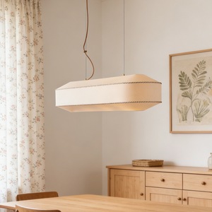 Japanese Style Pendant <b>Light</b> Modern Minimalist Fabric Lamp Long Strip Design For <b>Dining</b> Room White E27 Energy Saving Lamp - Product Image 1