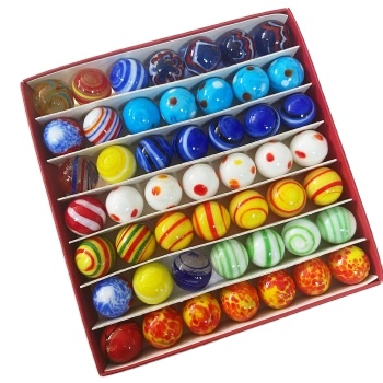 Дешевый 16 мм набор стеклянных мраморных шариков ручной работы в Красной подарочной коробке для игрушек