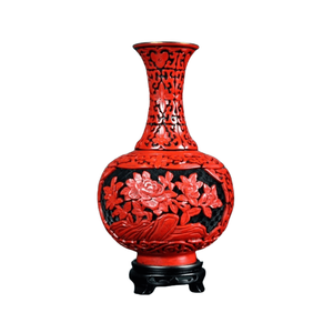 Intricate Carved Lacquerware Vase Elegant Classical Lacquer Finish Collection Pure Natural Style