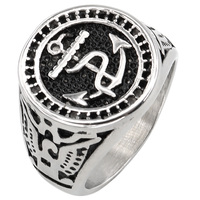 Bague en acier inoxydable pour hommes, bijoux fins, tendance Hip Hop, motif ancre de Pirate, vente en gros