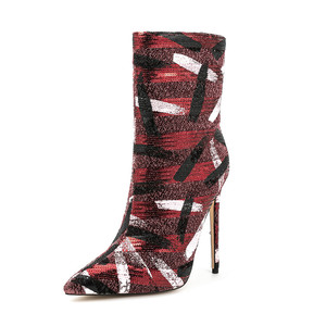 WETKISS 2023 מותאם אישית אדום כחול אפור גרפיטי גבוהה העקב הבוהן מחודדת קרסול מגפיים לנשים ובנות - Product Image 4