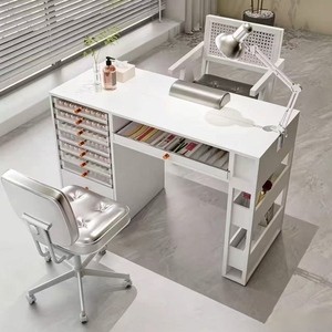 Table à ongles blanche avec tiroirs, ensemble de chaise de bureau multifonctionnel pour salon de manucure, design minimaliste, mobilier de bureau à domicile - Product Image 1