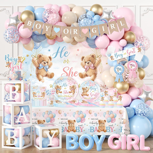 Decoraciones para Revelación de Género con Arco de Globos Rosa y Azul, Cajas para Bebé, Vajilla, Adornos para Pastel, Mantel y Fondo - Product Image 1
