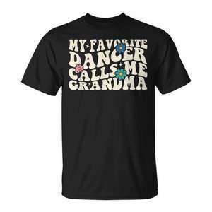 Camiseta con estampado de serigrafía de manga corta y cuello redondo para mujer, color negro, con la frase 'My Favorite Dancer Calls Me Grandma' - Product Image 1