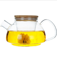 Théière en verre borosilicate 800ML avec infuseur et couvercle en bambou Logo personnalisable de qualité alimentaire stocké
