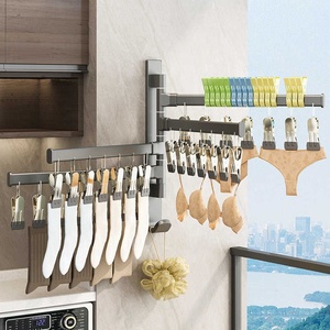 Séchage de l'espace en aluminium Chaussettes de séchage multi-clips Tenture murale de la maison Sous-vêtements multifonctionnels Support sans perforation - Product Image 2