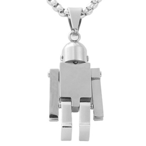 Collier pendentif robot en acier inoxydable pour homme, dessin animé géométrique rétro, cadeau 120185 - Product Image 4