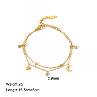 Gelang Wanita Anti Luntur Bahan Stainless Steel Kelas Atas Model Bintang dan Bulan Rantai Berlapis-lapis untuk Pacar
