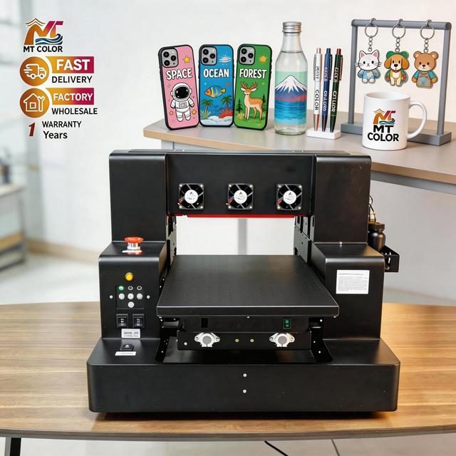 MT COLOR Automatic New A3 Size Impresora UV Cama Plana Dual Head Xp600 Touch Screen Optional Design for Print Pet Products