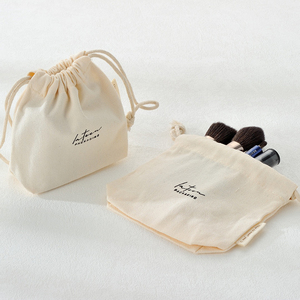 Custom Logo Blank Canvas Cotton Brush <b>Holder</b> <b>Makeup</b> Pouch Gift Travel Cosmetic Bag Organizer Muslin Drawstring Pouches - Product Image 4