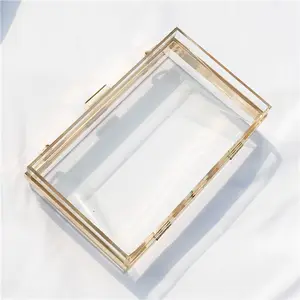 Transparent Crossbody Purse Evening Shoulder Handbag Women Clear Purse Acrylic Clear Clutch Bag With Removable Gold Chain Strap