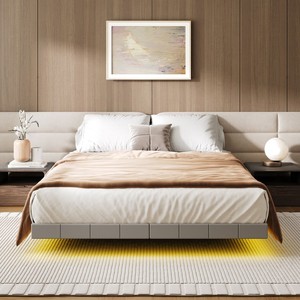 Hoopro cơ sở giường nổi, đầy đủ/Nữ Hoàng/Vua Kích thước khung giường với đèn LED và Trạm Sạc, bọc nền tảng khung giường - Product Image 5