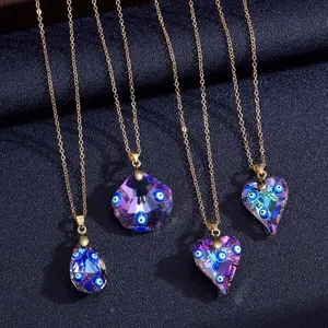 New arrival Phantom Crystal Glass heart shape evil eye Pendant Necklace for women