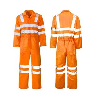 Tenue de travail industrielle personnalisable en coton 100% avec logo, anti-plis, bande réfléchissante, orange, première promotion - Product Image 1