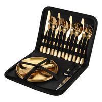 Ensemble de couverts en acier inoxydable 403 pour le camping en plein air, barbecue, luxe léger, minimaliste, portable, couteau à steak, fourchette, cuillère, or/argent