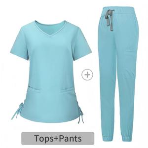V Neck Medical Scrubs TR Soft <b>Tie</b>-waist design with Pockets pants for Hospital Staff Hairdressing use Style Scrubs Uniforms - Product Image 5