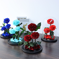 Vente en gros de roses, dôme en verre, fleur préservée, dôme en verre rose, cadeaux de saint-valentin, rose conservée dans une boîte cadeau en verre