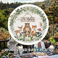 Assiettes en papier jetables à motif animalier forestier, thème forêt, 7 pouces, fournitures pour fête d'accueil de bébé pour enfants