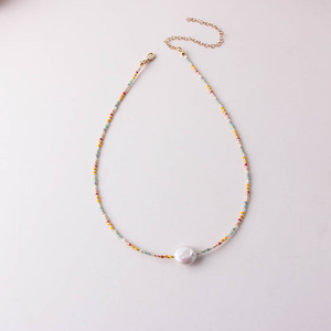 قلادة عنق زجاجية أنيقة من لؤلؤ المياه العذبة على الطراز المكسيكي للنساء سلسلة ذهبية من الخرز الملون سلسلة قلادة هدايا للحفلات - Product Image 5