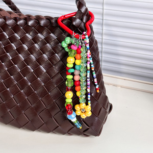 Cute Heart Carabiner Keychain With Rainbow Beaded <b>Tassel</b> Bag Charm Lightweight Plastic Accessory - Product Image 3
