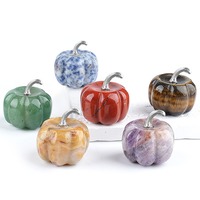 Figurine de citrouille en pierre précieuse de 30 mm, mini statue de citrouille sculptée en jade jaune, ornements pour la décoration d'Halloween à la maison