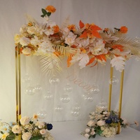 Décorations de mariage HY carrées hautes en métal doré centres de table en arc avec boules en acrylique suspendues