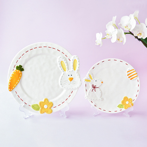<strong>Stitch</strong> Embossed Bunny Porcelain Round <strong>Plate</strong> for Home Decoration and Easter Gift - Product Image 4