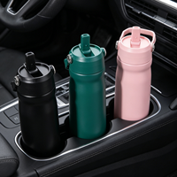 Botella de agua de 550ml y 650ml con asa de transporte, tapa abatible con pajita, correa de mano, vaso térmico, termo, copa para gimnasio