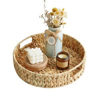 Plateau de service rond en jacinthe d'eau tressée à la main avec poignées, panier de rangement pour fruits, pain, collations, table basse, cuisine, décoration intérieure