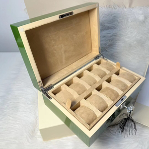 Ready to Ship <b>Top</b> Version Watches Winder High Gloss Green Wooden Watch Gift <b>Set</b> <b>Box</b> with Bag Certificate - Product Image 1