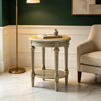 Console antique en bois massif de style français avec plateau en marbre, table ronde rustique pour salon, table d'appoint et de fin de canapé pour la décoration intérieure