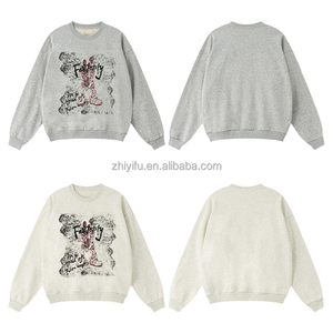 <span class=keywords><strong>Felpa</strong></span> Girocollo da Uomo Pesante in Maglia, Poliestere/Cotone, Stampa Retrò Americana, Premium Vintage Streetwear, con Teschi - Product Image 3